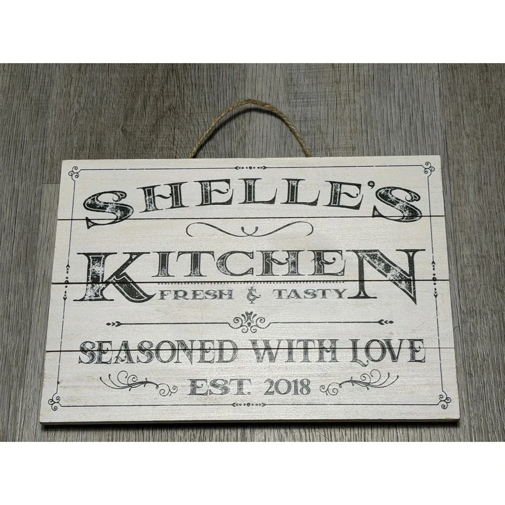 SHELLE'S Kitchen EST.2018 Personalized Sign Seasoned With Love Custom Wood Sign